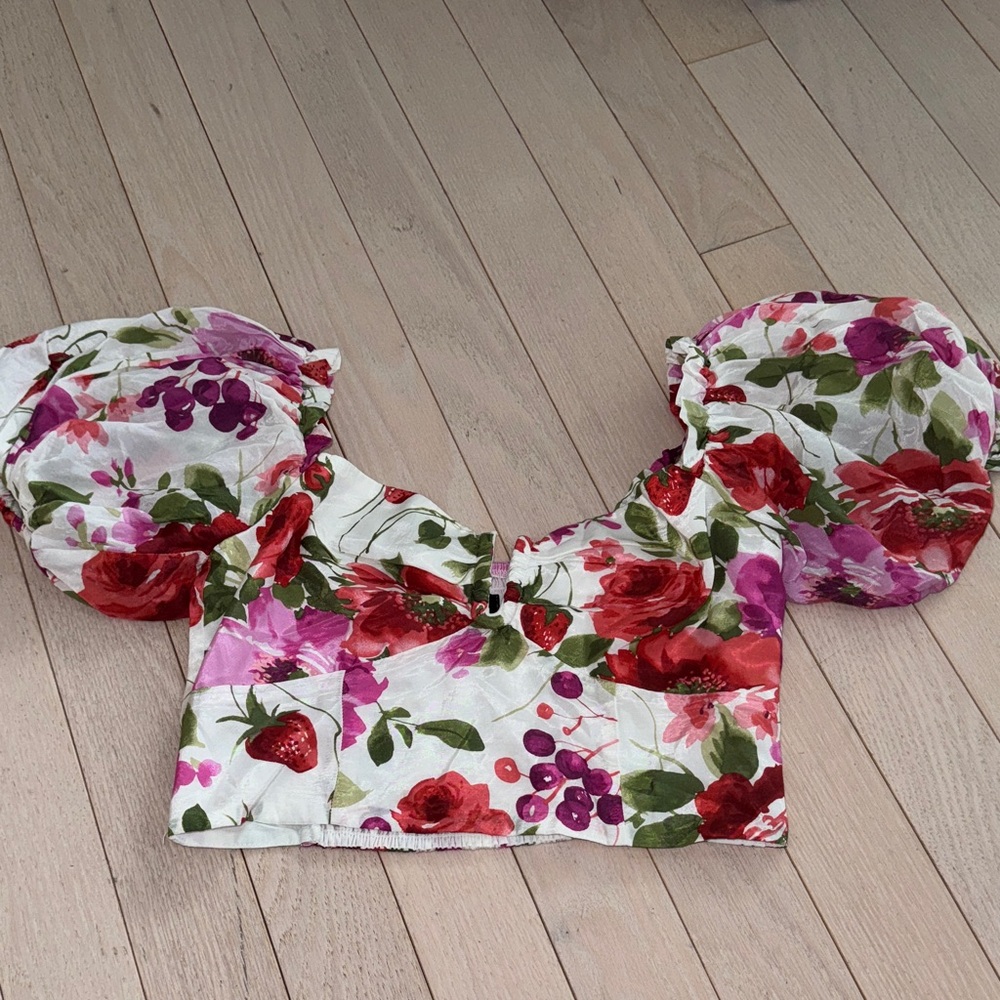 Abercrombie & Fitch Red and Pink Floral Crop Top Womens